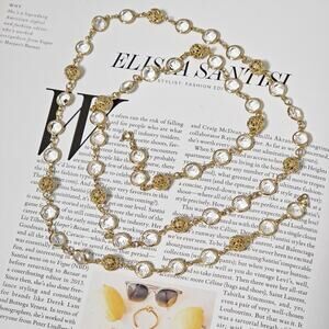 Vintage Ornate  Faceted Crystal Gold  Ball Necklace